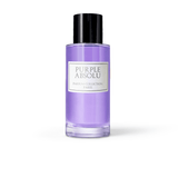 Kvepalai Purple Absolu – violetinio stiklo buteliukas su juodu cilindriniu dangteliu ir balta etikete.