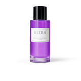 Kvepalai Ultra – violetiniame skaidraus stiklo buteliuke su juodu dangteliu ir balta etikete